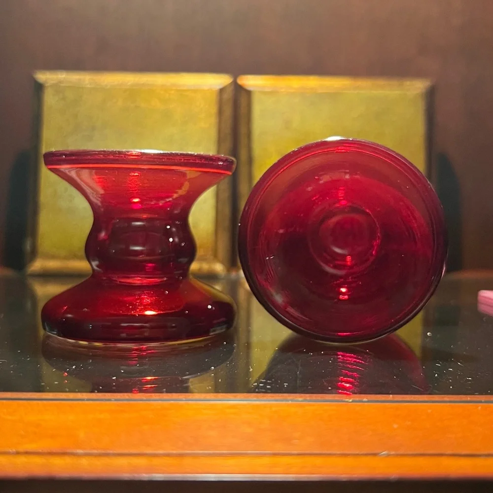 Set of Ruby Red Glass Candlesticks